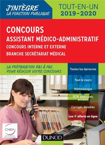 Couverture du livre « Concours assistant médico-administratif ; tout-en-un catégorie B ; concours externe et interne (édition 2019/2020) » de Martine Gueritee et Clothilde Poppe aux éditions Dunod