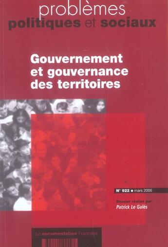 Couverture du livre « Gouvernement et gouvernance des territoires » de Patrick Le Gales aux éditions Documentation Francaise