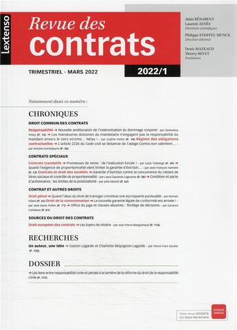 Couverture du livre « Revue des contrats n 1-2022 » de  aux éditions Lgdj