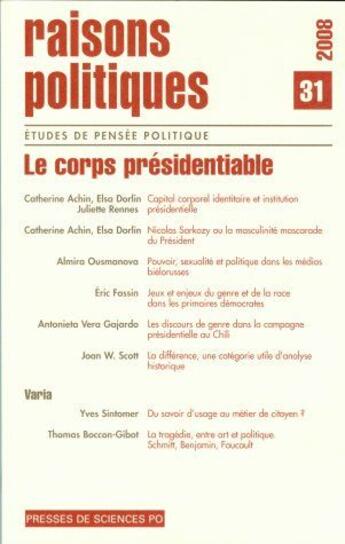 Couverture du livre « Revue Raisons Politiques T.31 » de Revue Raisons Politiques aux éditions Presses De Sciences Po