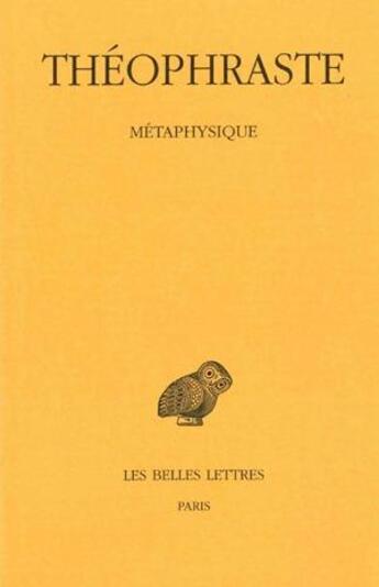 Couverture du livre « Métaphysique » de Theophraste aux éditions Belles Lettres