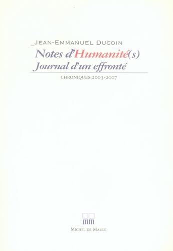 Couverture du livre « Notes d'Humanité(s) ; journal d'un effronté » de Ducoin aux éditions Michel De Maule