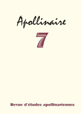 Couverture du livre « REVUE D'ETUDES APOLLINARIENNES N.7 » de  aux éditions Calliopees