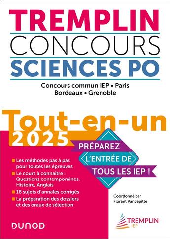 Couverture du livre « Tremplin Concours Sciences Po Tout-en-un 2025 : Concours commun IEP, Paris, Bordeaux, Grenoble » de Pierre-Emmanuel Guigo et Judith Leverbe et Alexia Roussel et Florent Vandepitte aux éditions Dunod