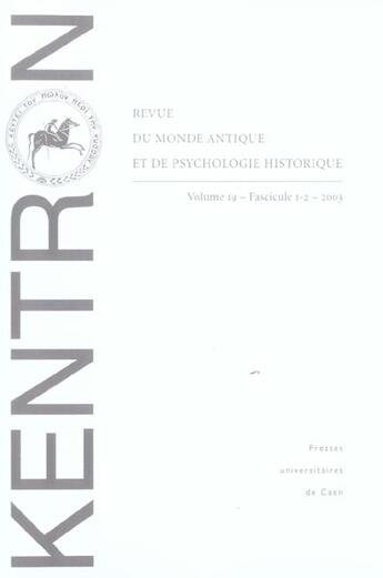 Couverture du livre « Kentron, n° 19, fascicule 1-2/2003 » de  aux éditions Pu De Caen