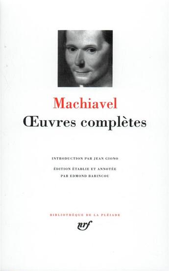 Couverture du livre « Oeuvres complètes » de Machiavel aux éditions Gallimard