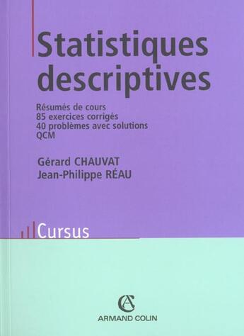 Couverture du livre « Statistiques descriptives » de Gerard Chauvat aux éditions Armand Colin