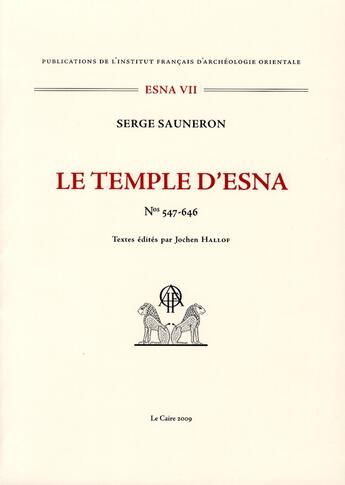 Couverture du livre « Le temple d'Esna » de Sauneron S aux éditions Ifao