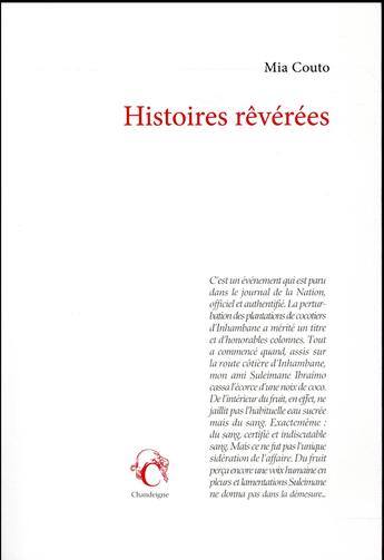 Couverture du livre « Histoires rêvérées » de Mia Couto aux éditions Editions Chandeigne&lima