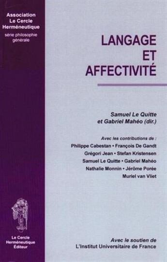 Couverture du livre « Langage et affectivité » de  aux éditions Le Cercle Hermeneutique