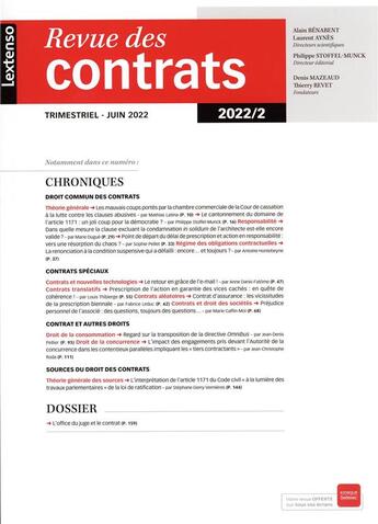 Couverture du livre « Revue des contrats n 2-2022 » de  aux éditions Lgdj