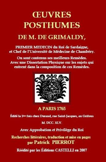 Couverture du livre « Oeuvres posthumes » de Patrick Pierrot et M. De Grimaldy aux éditions Castelli