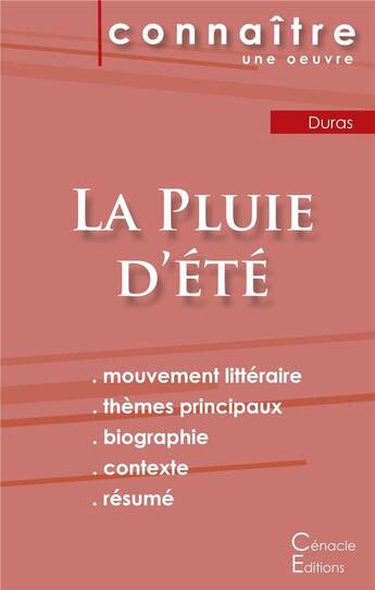 Couverture du livre « La pluie d'été, de Marguerite Duras » de  aux éditions Editions Du Cenacle