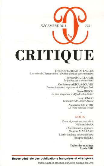 Couverture du livre « Revue critique n.775 » de Revue Critique aux éditions Minuit