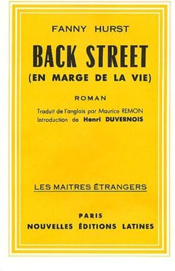 Couverture du livre « Back Street (en marge de la vie) » de Fanny Hurst aux éditions Nel