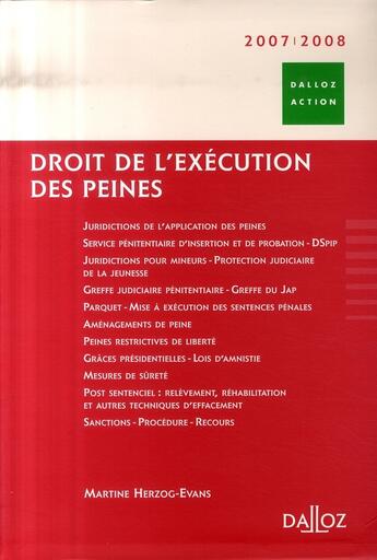 Couverture du livre « Droit de l'exécution des peines (édition 2007/2008) » de Martine Herzog-Evans aux éditions Dalloz