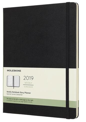 Couverture du livre « Agenda semainier tres grand format noir rigide (édition 2019) » de  aux éditions Moleskine