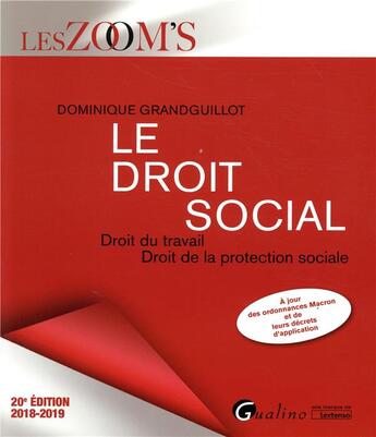 Couverture du livre « Le droit social ; droit du travail - droit de la protection sociale (édition 2018/2019) » de Dominique Grandguillot aux éditions Gualino