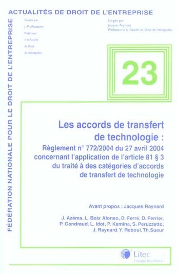 Couverture du livre « Les accords de transfert de technologie » de Collectif Litec aux éditions Lexisnexis