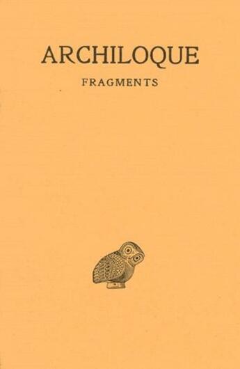 Couverture du livre « Fragments » de Archiloque aux éditions Belles Lettres