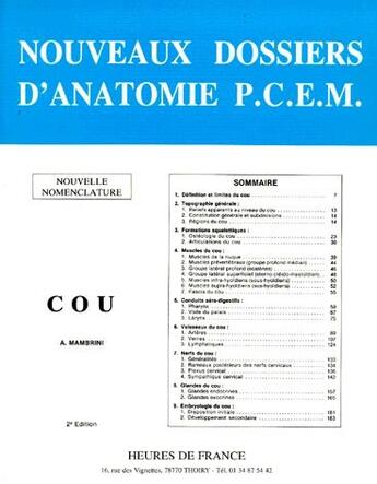 Couverture du livre « Nouveaux dossiers d'anatomie P.C.E.M ; cou (2e édition) » de A. Mambrini aux éditions Heures De France