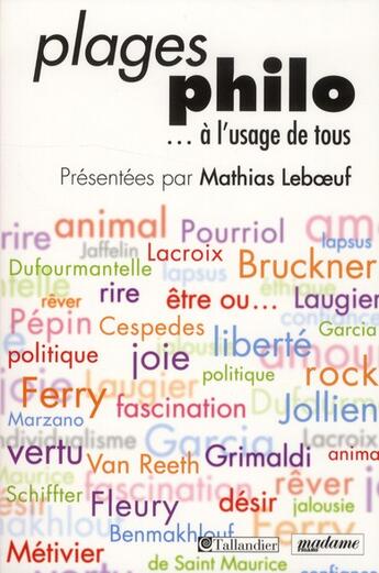 Couverture du livre « Plages philo... à l'usage de tous » de Mathias Leboeuf aux éditions Tallandier