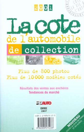 Couverture du livre « La cote de l'automobile de collection (édition 2001) » de  aux éditions Edifree Lva