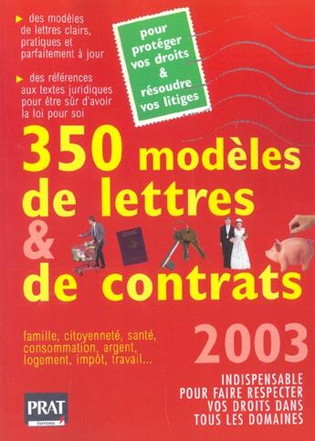 Couverture du livre « 350 modeles de lettres et de contrats 2003 » de Gendrey/Ciprut aux éditions Prat