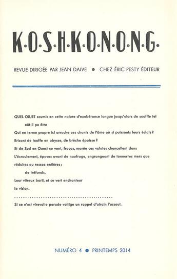 Couverture du livre « K.O.S.H.K.O.N.O.N.G. N 4 » de Daive Jean (Dir.) aux éditions Eric Pesty