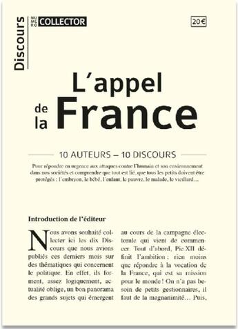 Couverture du livre « Discours collector : l'appel de la France » de  aux éditions Tequi