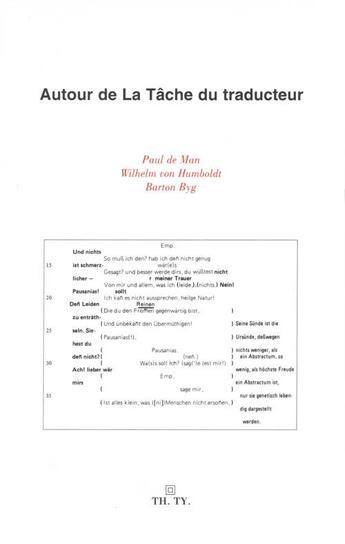 Couverture du livre « Autour de la tâche du traducteur » de Wilhelm Von Humboldt et Paul De Man aux éditions Theatre Typographique