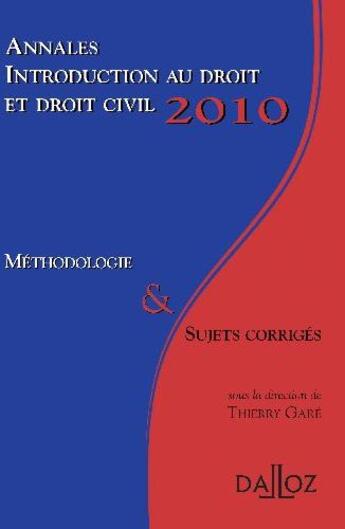 Couverture du livre « Introduction au droit civil 2010 » de Thierry Gare aux éditions Dalloz