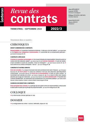 Couverture du livre « Revue des contrats n 3-2022 » de  aux éditions Lgdj