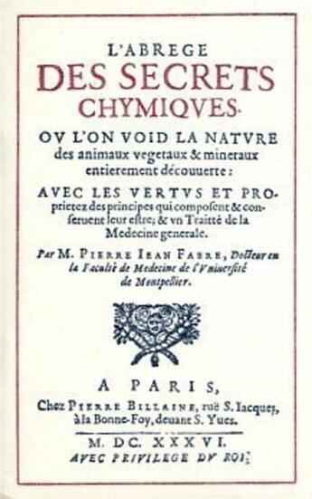 Couverture du livre « L'abrégé des secrets chymiques » de Dominique Fabre aux éditions Gutemberg