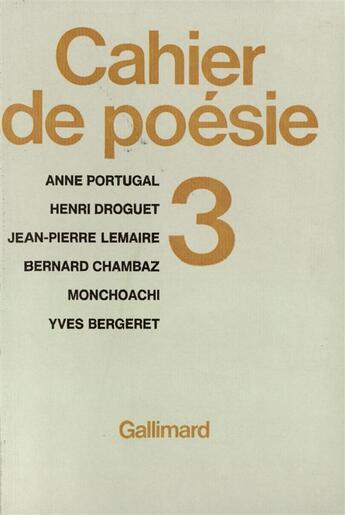 Couverture du livre « Cahier de poesie » de Chambaz/Monchoachi aux éditions Gallimard