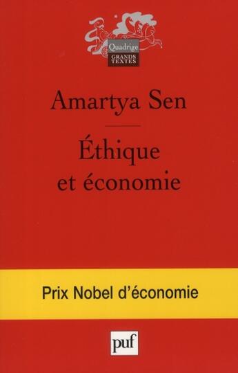 Couverture du livre « Éthique et économie (3e édition) » de Amartya Sen aux éditions Puf