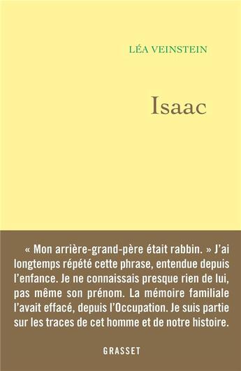 Couverture du livre « Isaac » de Léa Veinstein aux éditions Grasset