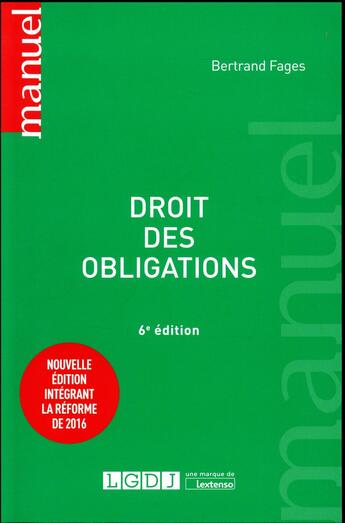 Couverture du livre « Droit des obligations (6e édition) » de Bertrand Fages aux éditions Lgdj