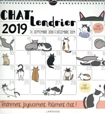 Couverture du livre « Chat'lendrier 2019 » de  aux éditions Larousse