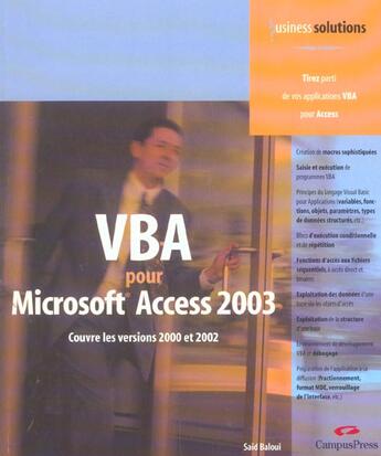 Couverture du livre « Vba Pour Access » de Said Baloui aux éditions Campuspress