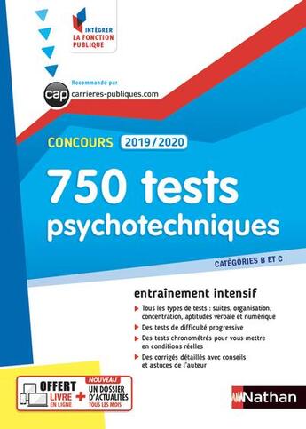 Couverture du livre « Concours ; 750 test psychotechniques (édition 2019/2020) » de  aux éditions Nathan