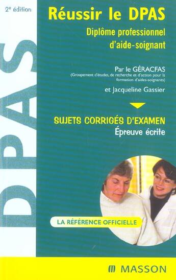 Couverture du livre « Reussir le dpas (2e édition) » de Jacqueline Gassier et Geracfas aux éditions Elsevier-masson