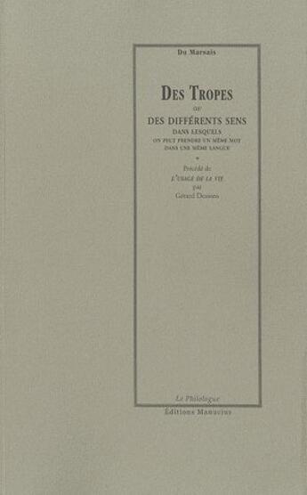 Couverture du livre « Traité des tropes » de César Chesneau Du Marsais aux éditions Manucius