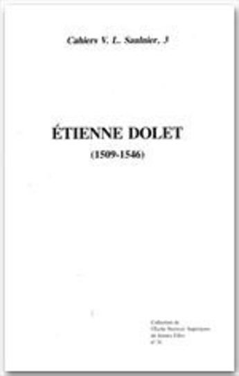 Couverture du livre « Etienne Dolet (1509-1546) » de Nicole Cazauran aux éditions Rue D'ulm