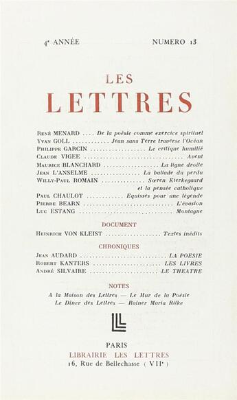 Couverture du livre « Les lettres t.13 » de  aux éditions Rocher