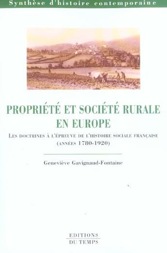 Couverture du livre « PROPRIETE ET SOCIETE RURALE EN EUROPE (édition 2005/2006) » de Genevieve Gavignaud-Fontaine aux éditions Editions Du Temps