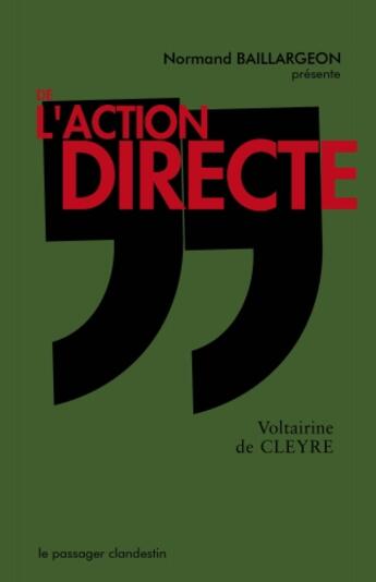 Couverture du livre « De l'action directe » de Voltairine De Cleyre aux éditions Le Passager Clandestin