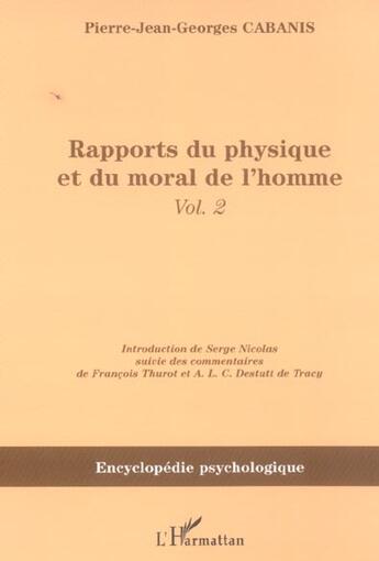 Couverture du livre « Rapports du physique et du moral de l'homme » de Serge Nicolas aux éditions L'harmattan