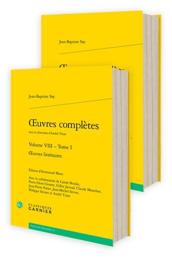 Couverture du livre « Oeuvres complètes Tome 8 : Oeuvres littéraires » de Jean-Baptiste Say aux éditions Classiques Garnier