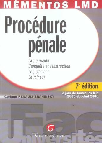 Couverture du livre « Procedure penale (7e edition) » de Renault-Brahinsky Co aux éditions Gualino